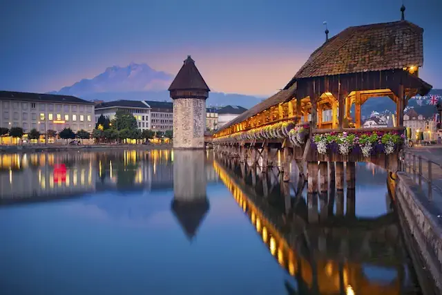 Lucerne, Switzerland during twilight