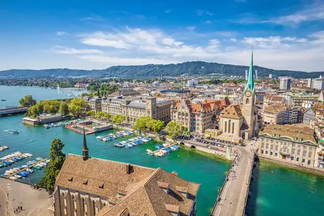Aerial view of historic Zurich city center